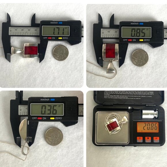 Solid Sterling Silver 925 Sim Red Jasper Pendant Necklace 19.5" Snake Chain - Picture 10 of 16